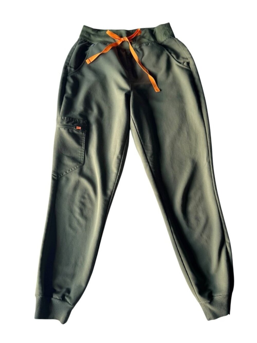 FIGS Zamora Scrub Joggers Women's Size XS Petite Moss Green w/ Orange Drawstring